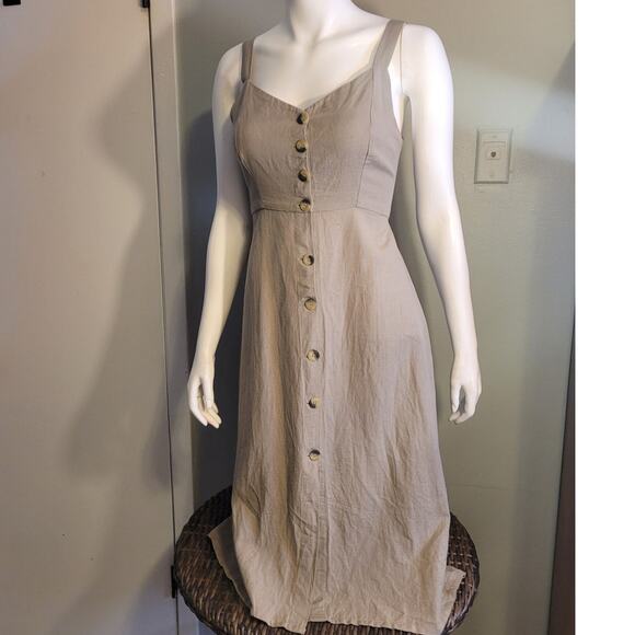 JAPNA Linen Cotton Maxi Jumper Dress Small Neutral Minimalist Button Front - Picture 9 of 10